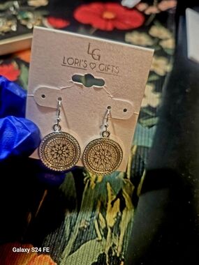 Silver-Tone Floral Medallion Drop Earrings - Silver